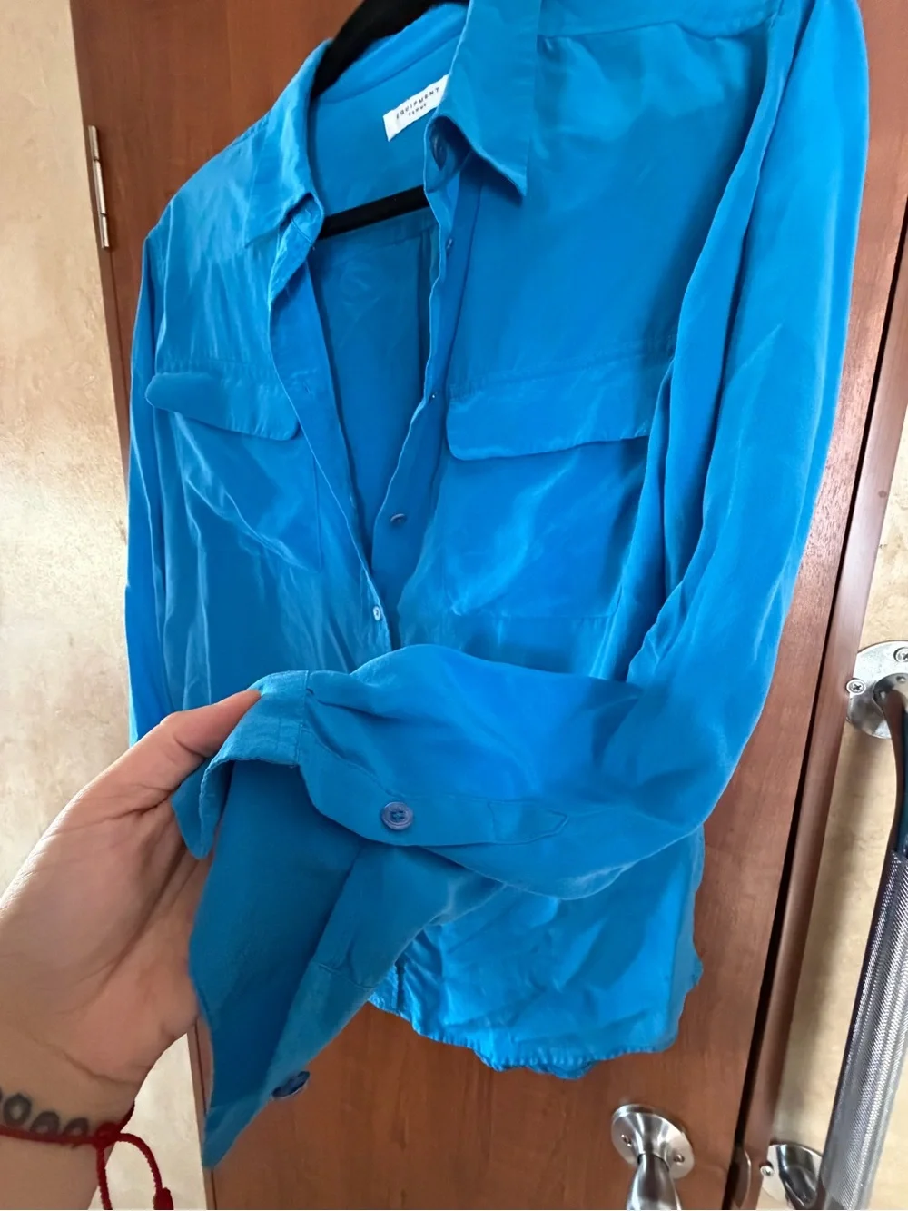 Equipment Blue Silk Button-Up Shirt size Small